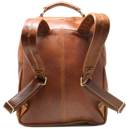 Leather Backpack Floto Italian Corsica Laptop Knapsack Shoulder Bag in Tobacco Brown 4